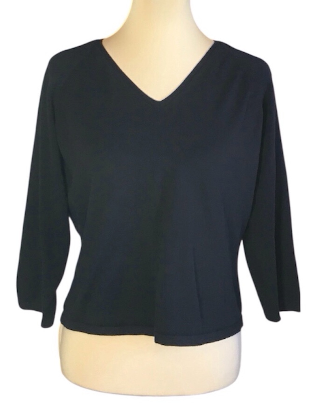 Apostrophe Black Knit V-neck Top, Women's Large (Petite fit)